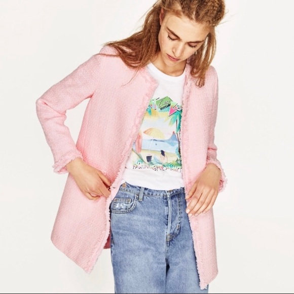 pink tweed blazer zara